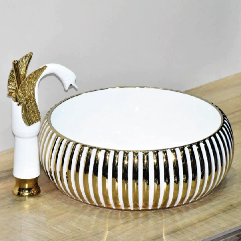 Lavamanos Blanco/Dorado